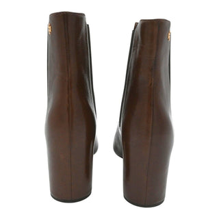 Brown Leather Elastic Side Gusset Ankle Booties