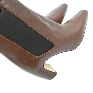 Brown Leather Elastic Side Gusset Ankle Booties