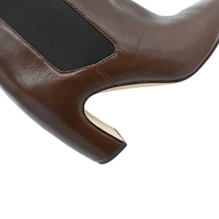 Brown Leather Elastic Side Gusset Ankle Booties