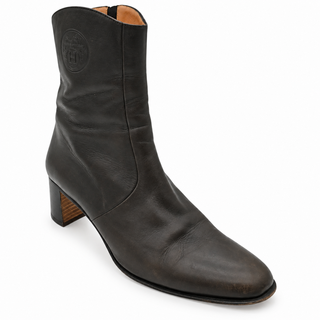 Dark Brown Leather Ankle Booties