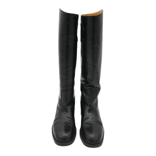 CC Grosgrain Stitched Crinkled Leather Riding Boots