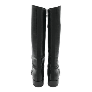 CC Grosgrain Stitched Crinkled Leather Riding Boots