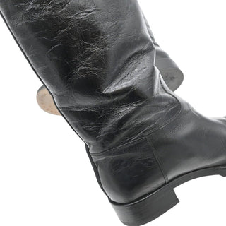 CC Grosgrain Stitched Crinkled Leather Riding Boots