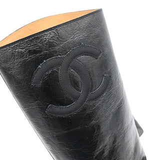 CC Grosgrain Stitched Crinkled Leather Riding Boots
