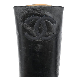 CC Grosgrain Stitched Crinkled Leather Riding Boots
