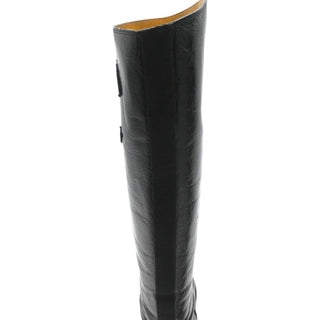 CC Grosgrain Stitched Crinkled Leather Riding Boots