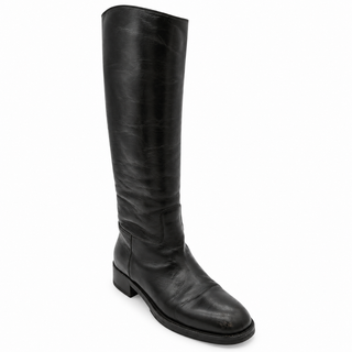 CC Grosgrain Stitched Crinkled Leather Riding Boots