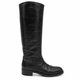 CC Grosgrain Stitched Crinkled Leather Riding Boots