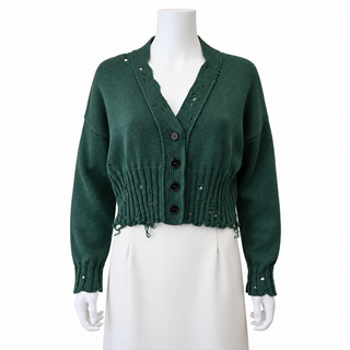 Peacock Green Distressed Knit Cardigan