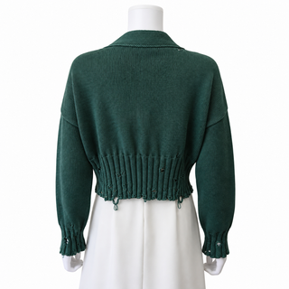 Peacock Green Distressed Knit Cardigan