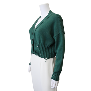Peacock Green Distressed Knit Cardigan