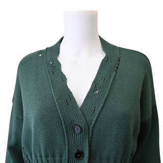 Peacock Green Distressed Knit Cardigan