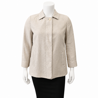 Neutral Flax-Blend Short Car Coat