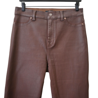 Brown Coated Denim Slim Kick Jeans