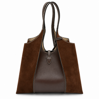 Dark Brown T Timeless Suede & Leather Shopping Tote Bag