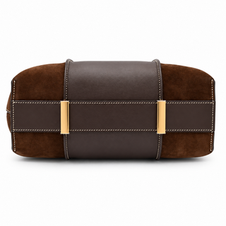 Dark Brown T Timeless Suede & Leather Shopping Tote Bag