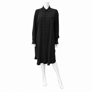 Black Silk Crepe De Chine Shirt Dress