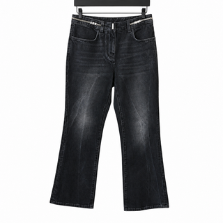 Black Denim Logo-Plaque Chain-Link Jeans