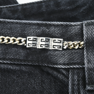 Black Denim Logo-Plaque Chain-Link Jeans