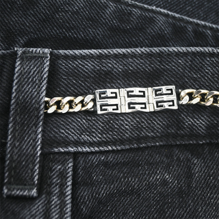 Black Denim Logo-Plaque Chain-Link Jeans
