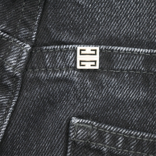 Black Denim Logo-Plaque Chain-Link Jeans