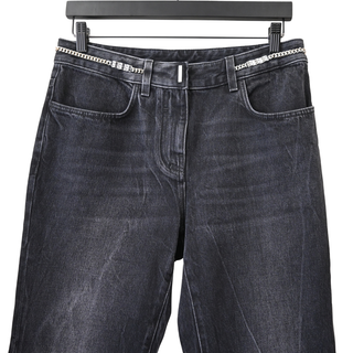 Black Denim Logo-Plaque Chain-Link Jeans