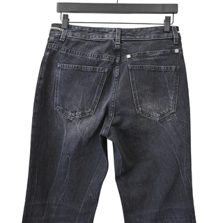 Black Denim Logo-Plaque Chain-Link Jeans