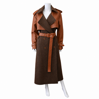 Doni Herringbone Faux Leather Trench Coat