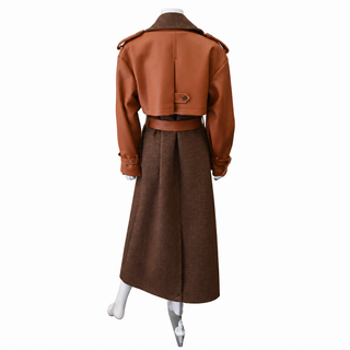 Doni Herringbone Faux Leather Trench Coat