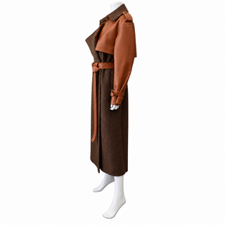 Doni Herringbone Faux Leather Trench Coat