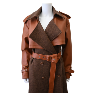 Doni Herringbone Faux Leather Trench Coat