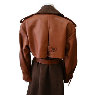 Doni Herringbone Faux Leather Trench Coat