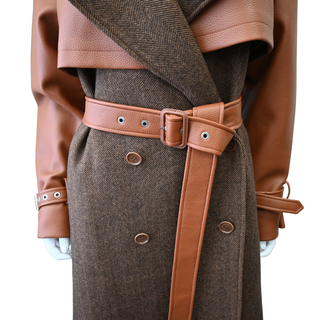 Doni Herringbone Faux Leather Trench Coat