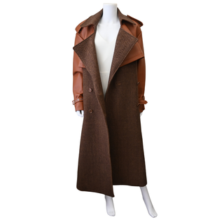 Doni Herringbone Faux Leather Trench Coat