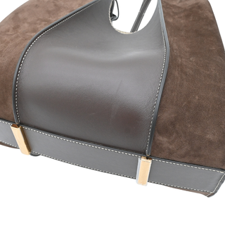Dark Brown T Timeless Suede & Leather Shopping Tote Bag