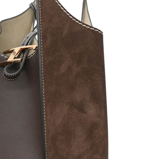 Dark Brown T Timeless Suede & Leather Shopping Tote Bag