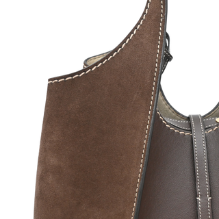 Dark Brown T Timeless Suede & Leather Shopping Tote Bag