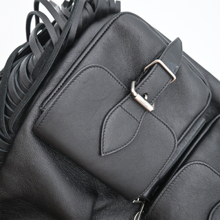 Black Fringe Festival Leather Backpack
