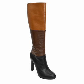 Colorblock Leather Knee-High Platform Boots