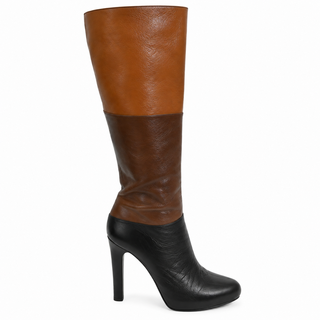 Colorblock Leather Knee-High Platform Boots