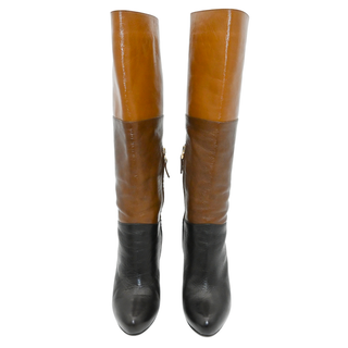 Colorblock Leather Knee-High Platform Boots