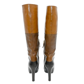 Colorblock Leather Knee-High Platform Boots