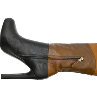 Colorblock Leather Knee-High Platform Boots