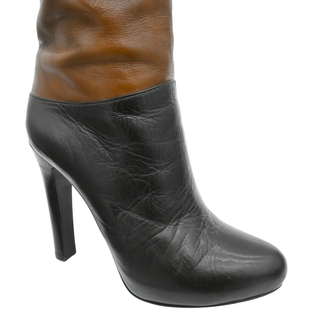 Colorblock Leather Knee-High Platform Boots