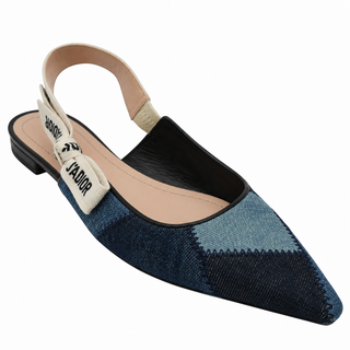 J'Adior Denim Patchwork Slingback Flats