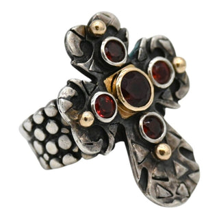 Sterling Silver Red Gemstone Cross Statement Ring