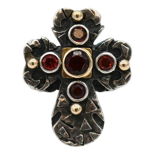Sterling Silver Red Gemstone Cross Statement Ring