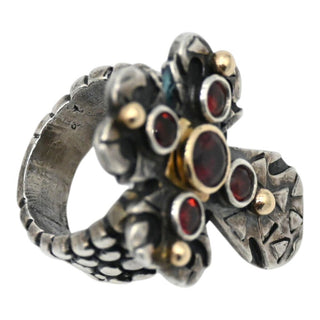 Sterling Silver Red Gemstone Cross Statement Ring