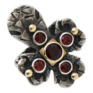 Sterling Silver Red Gemstone Cross Statement Ring