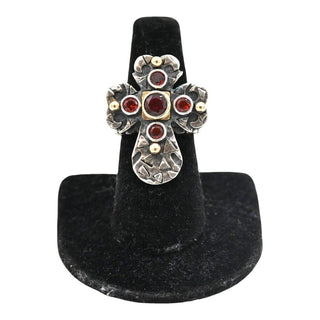 Sterling Silver Red Gemstone Cross Statement Ring
